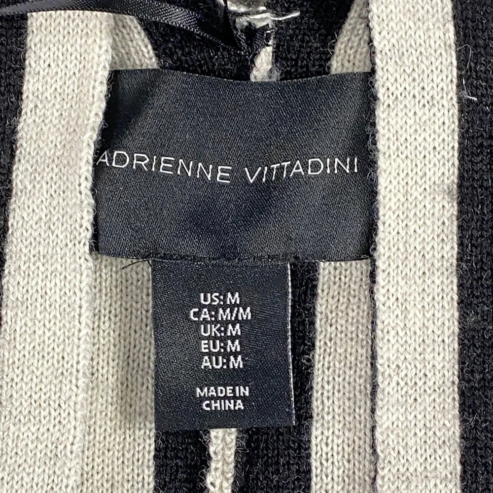 Adrienne Vittadini Black White Herringbone Knit Shawl‎ Cape Poncho Wool Blend M